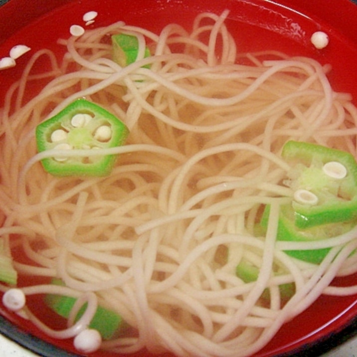 オクラと素麺の澄まし汁